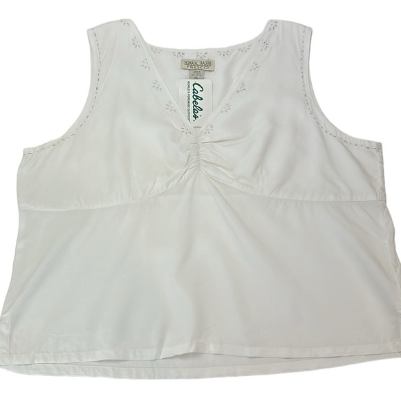 Vtg Nomadic Traders Fresco White Sweetheart Cami Shell Top XL Eyelet embroidered - Picture 3 of 12